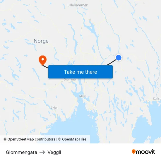 Glommengata to Veggli map