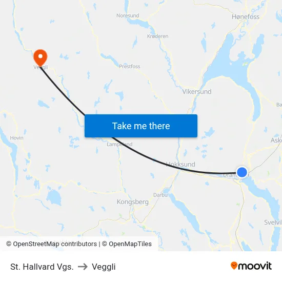 St. Hallvard Vgs. to Veggli map