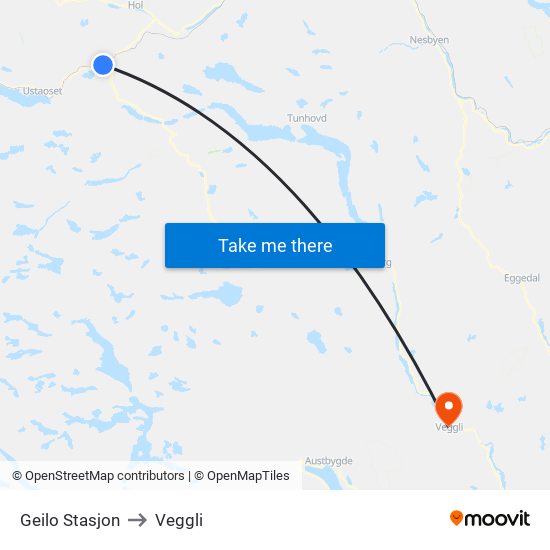 Geilo Stasjon to Veggli map