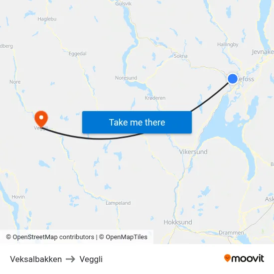Veksalbakken to Veggli map
