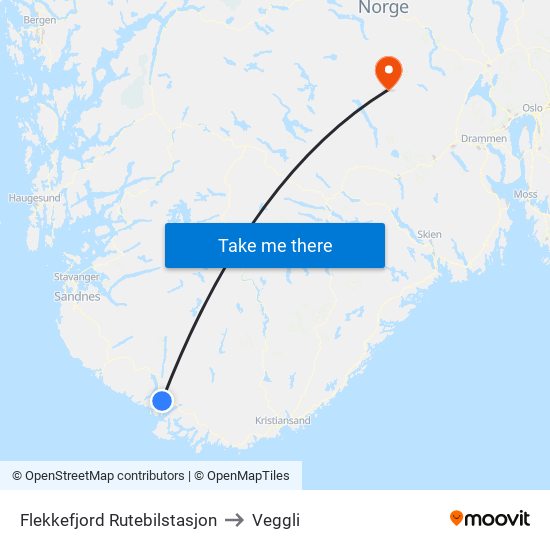 Flekkefjord Rutebilstasjon to Veggli map