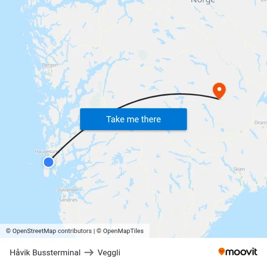 Håvik Bussterminal to Veggli map