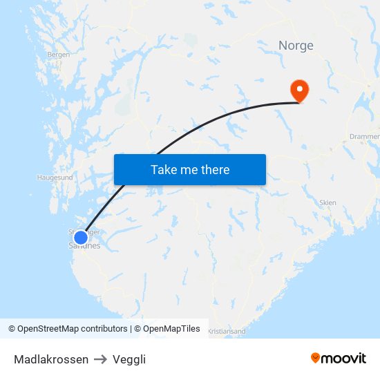 Madlakrossen to Veggli map