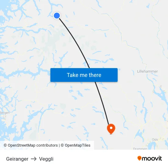 Geiranger to Veggli map
