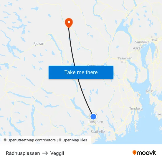 Rådhusplassen to Veggli map