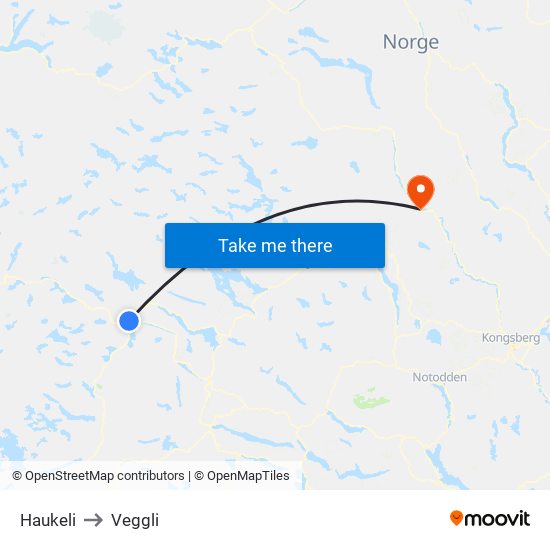 Haukeli to Veggli map