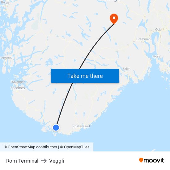 Rom Terminal to Veggli map