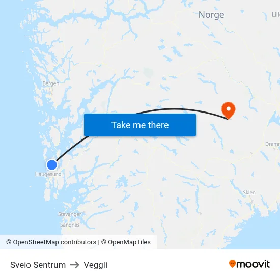 Sveio Sentrum to Veggli map