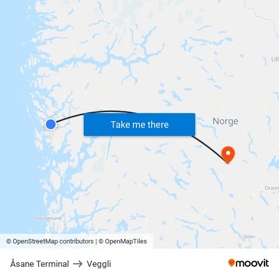 Åsane Terminal to Veggli map