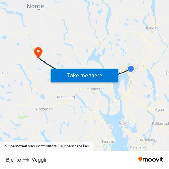 Bjerke to Veggli map