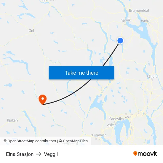Eina Stasjon to Veggli map