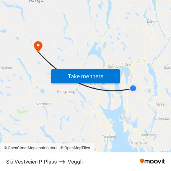 Ski Vestveien P-Plass to Veggli map