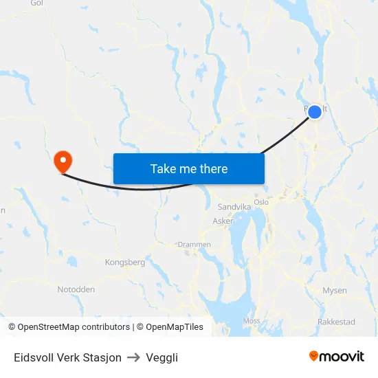 Eidsvoll Verk Stasjon to Veggli map