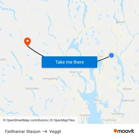 Fjellhamar Stasjon to Veggli map