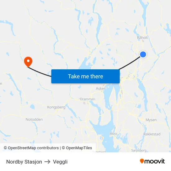 Nordby Stasjon to Veggli map