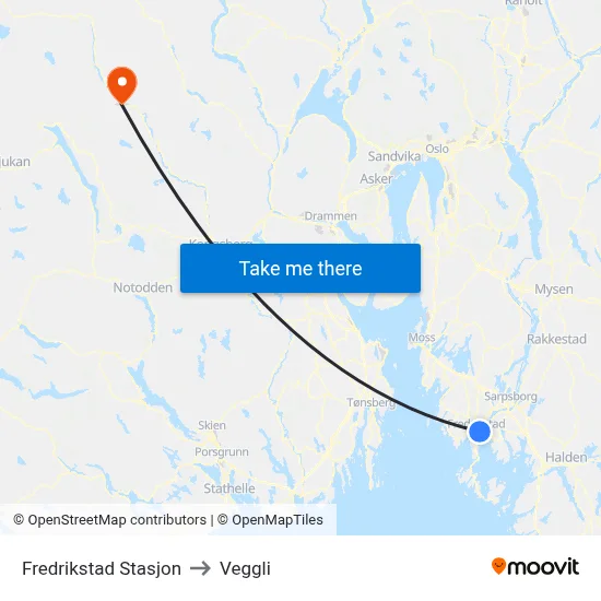 Fredrikstad Stasjon to Veggli map