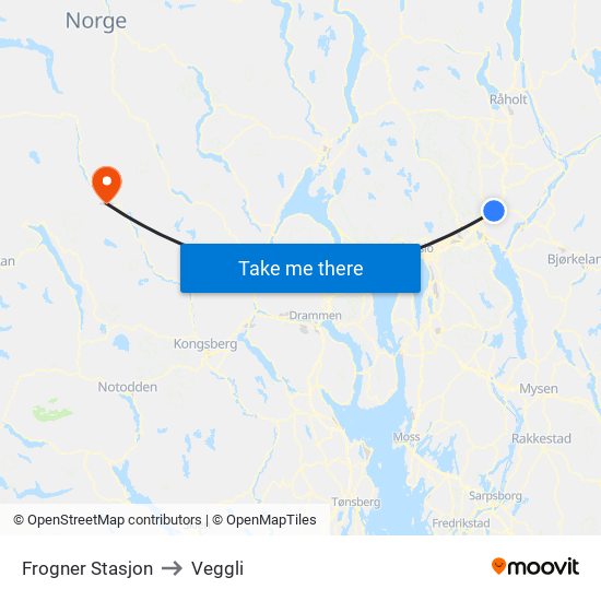 Frogner Stasjon to Veggli map
