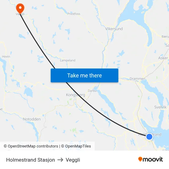 Holmestrand Stasjon to Veggli map