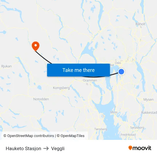 Hauketo Stasjon to Veggli map