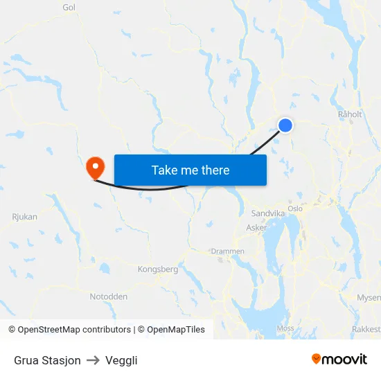 Grua Stasjon to Veggli map