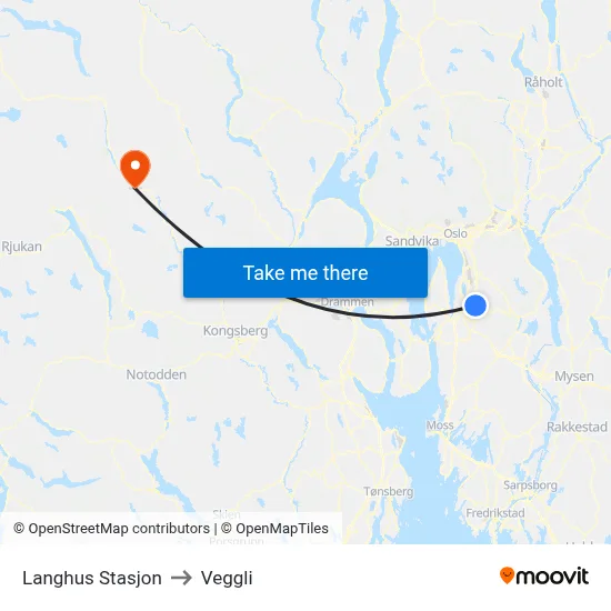 Langhus Stasjon to Veggli map