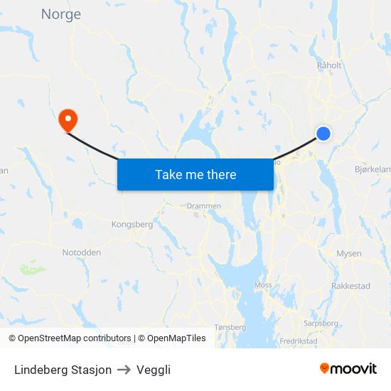 Lindeberg Stasjon to Veggli map
