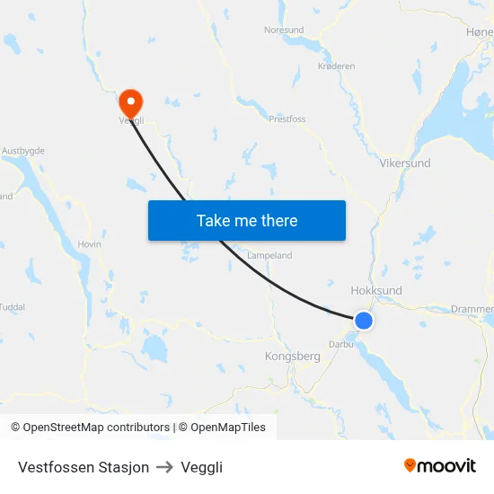 Vestfossen Stasjon to Veggli map