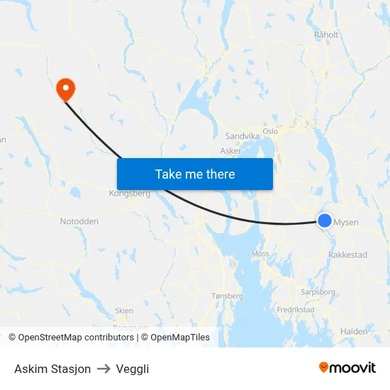 Askim Stasjon to Veggli map