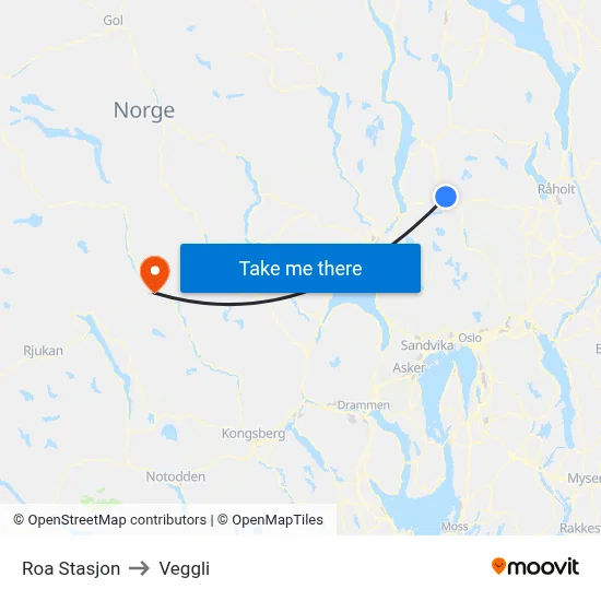 Roa Stasjon to Veggli map