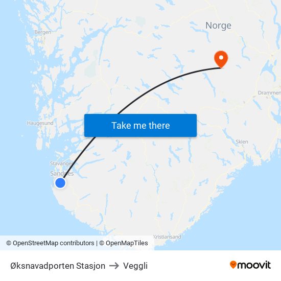 Øksnavadporten Stasjon to Veggli map