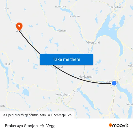 Brakerøya Stasjon to Veggli map