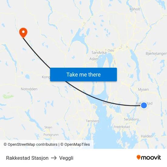 Rakkestad Stasjon to Veggli map