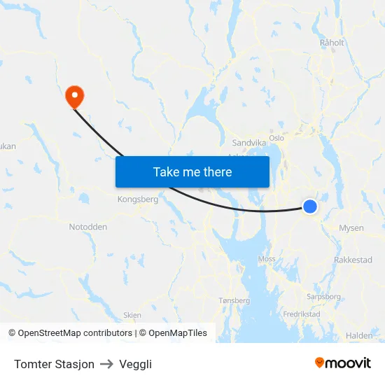 Tomter Stasjon to Veggli map