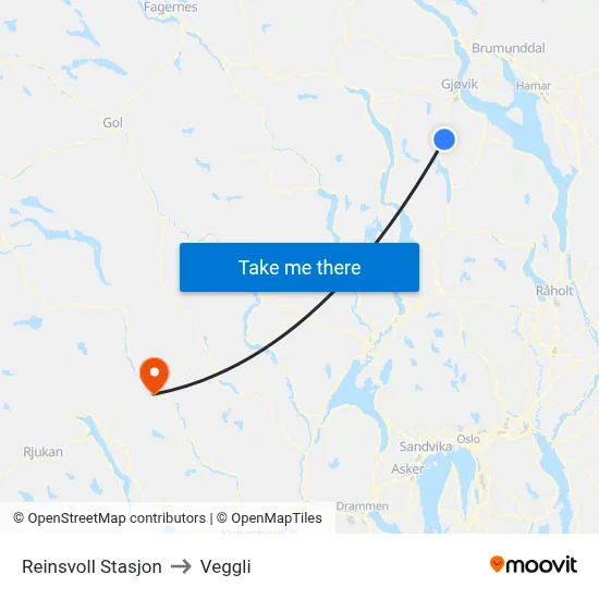 Reinsvoll Stasjon to Veggli map