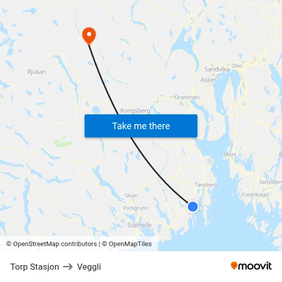Torp Stasjon to Veggli map