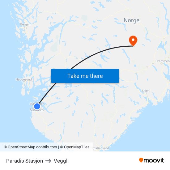 Paradis Stasjon to Veggli map