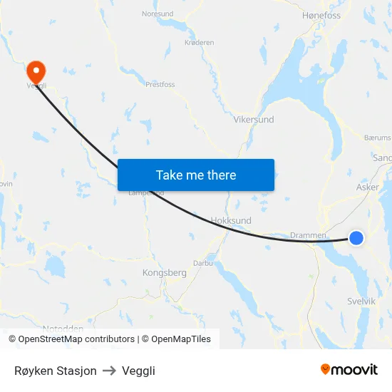 Røyken Stasjon to Veggli map