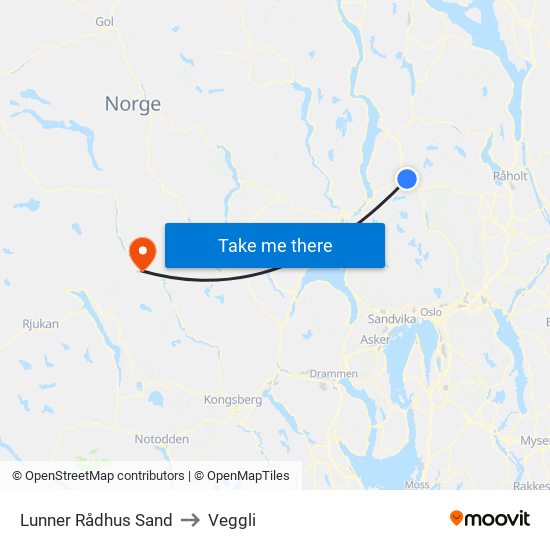 Lunner Rådhus Sand to Veggli map