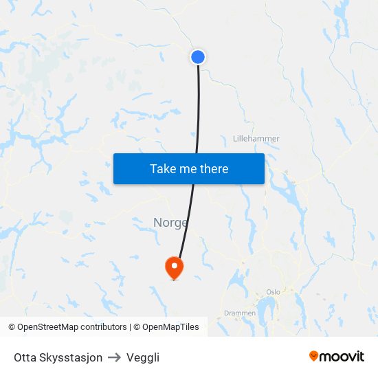 Otta Skysstasjon to Veggli map