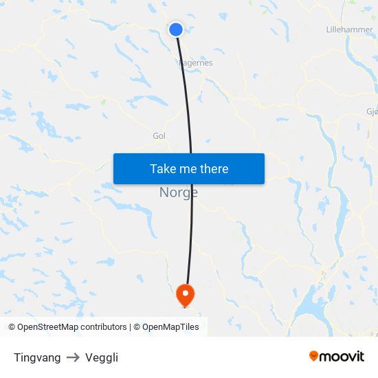 Tingvang to Veggli map