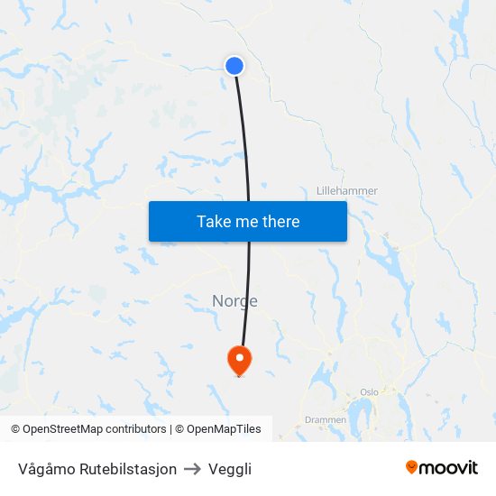 Vågåmo Rutebilstasjon to Veggli map