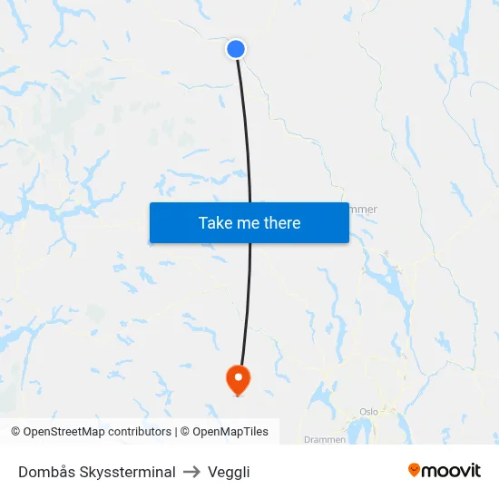 Dombås Skyssterminal to Veggli map