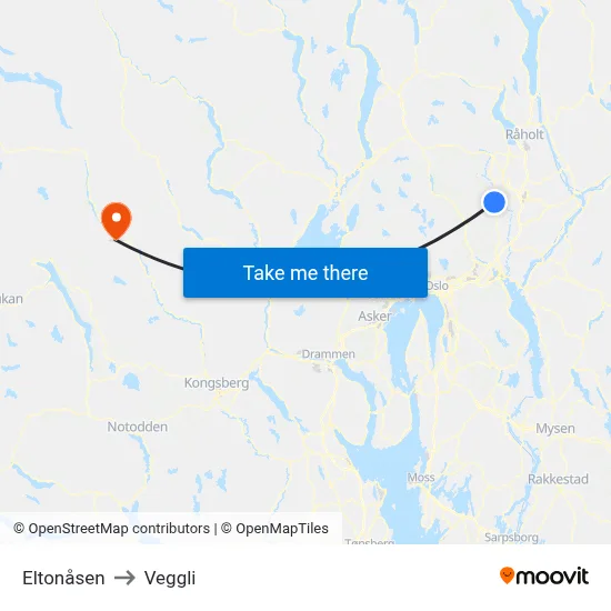 Eltonåsen to Veggli map