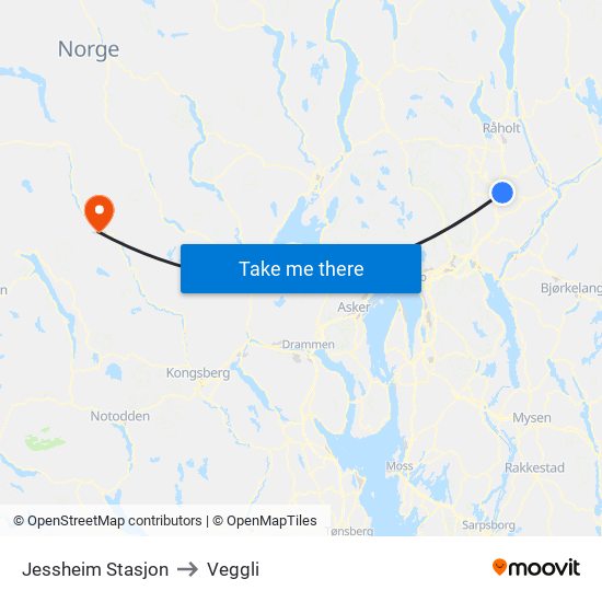 Jessheim Stasjon to Veggli map