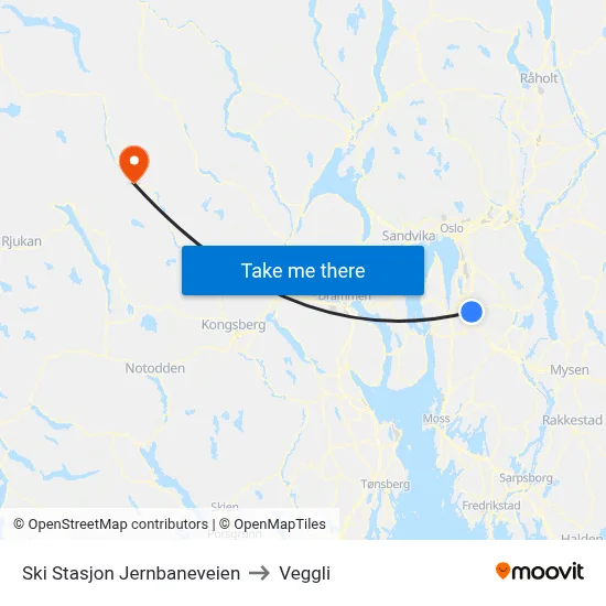 Ski Stasjon Jernbaneveien to Veggli map