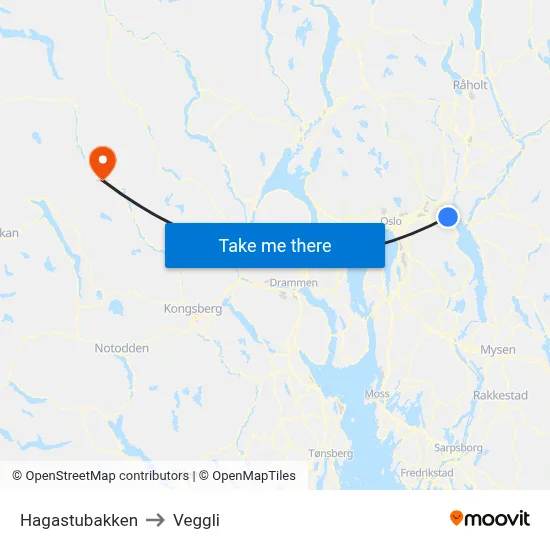 Hagastubakken to Veggli map