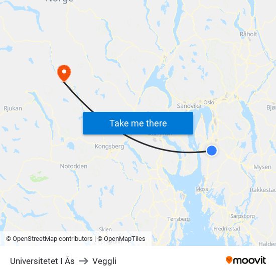 Universitetet I Ås to Veggli map
