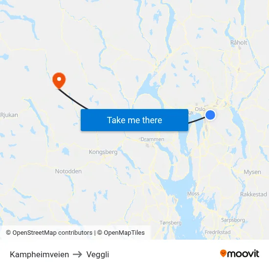 Kampheimveien to Veggli map