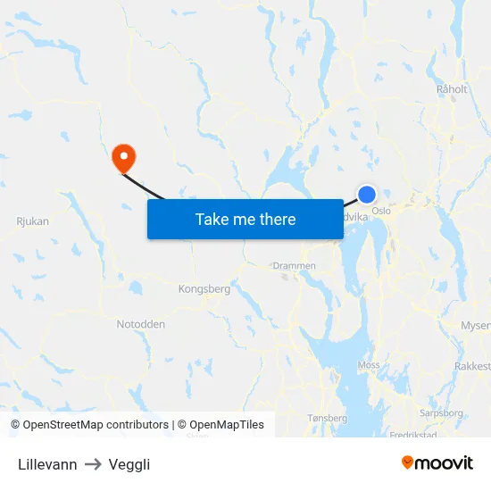 Lillevann to Veggli map