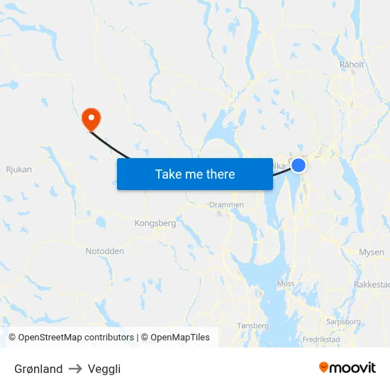 Grønland to Veggli map